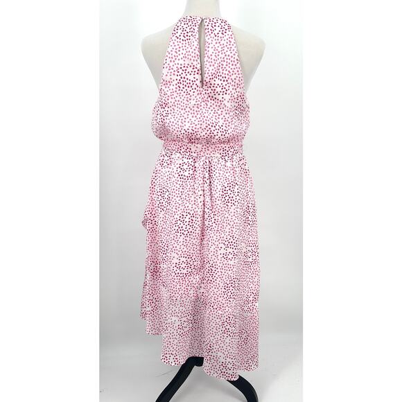 Express Halter Mini Dress Polka Dot Print Size M Pink & White Belted Flowy Party - Picture 2 of 10